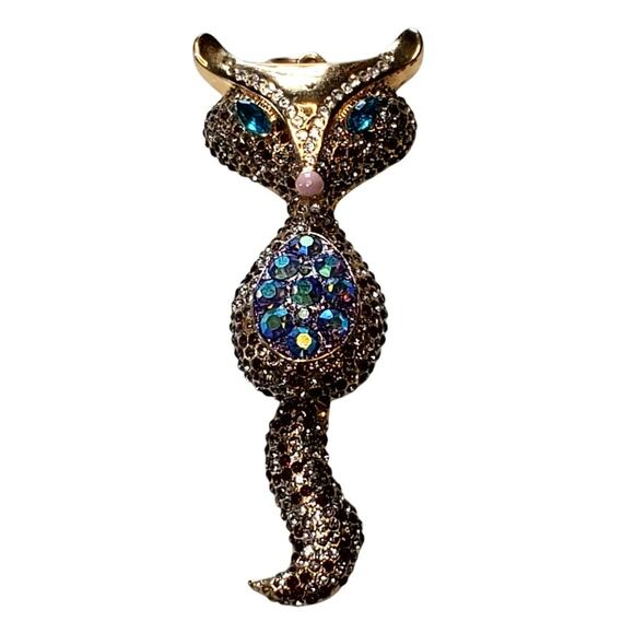 Betsey Johnson Gold Tone Rhinestone Fox Pendant Only No Chain 3" Unsigned - Picture 1 of 5